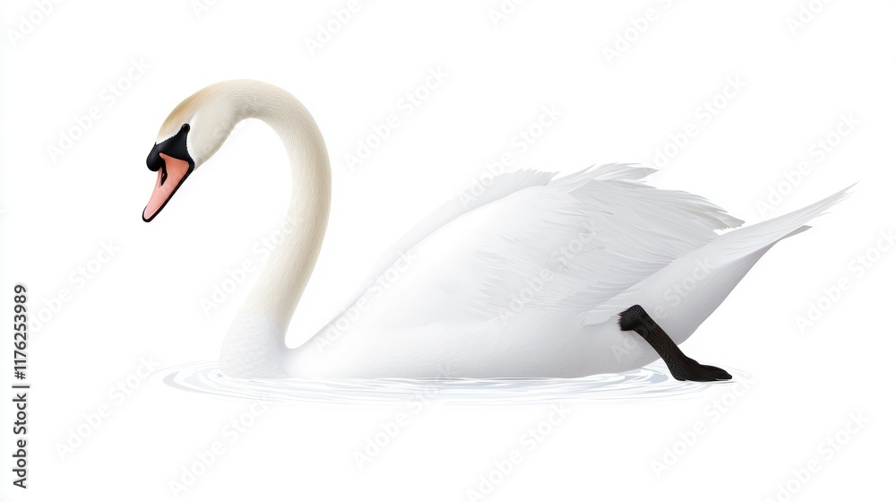 Obraz premium A digital illustration of a swan swimming gracefully in water.