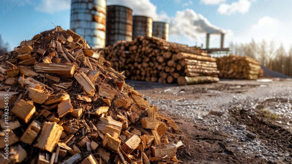 Wood Waste Pile Amidst Industrial Harnessing of Natural Resources Wood Waste Pile Amidst Industrial Harnessing of Natural Resources