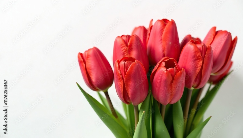 Large box of red tulip bouquets on white background, floral, , flowers Large box of red tulip bouquets on white background, floral, , flowers