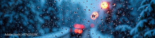 Condensation droplets forming on a cold windowpane, chill, clearwindow, glass photo