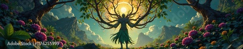 Tribal deity summoning vines to restrain enemy, tribal, summon, powers