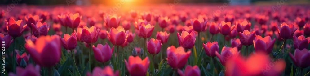 A sea of deep plum petals stretches far and wide in a tranquil meadow during evening hours with warm orange hues, evening, orange A sea of deep plum petals stretches far and wide in a tranquil meadow during evening hours with warm orange hues, evening, orange