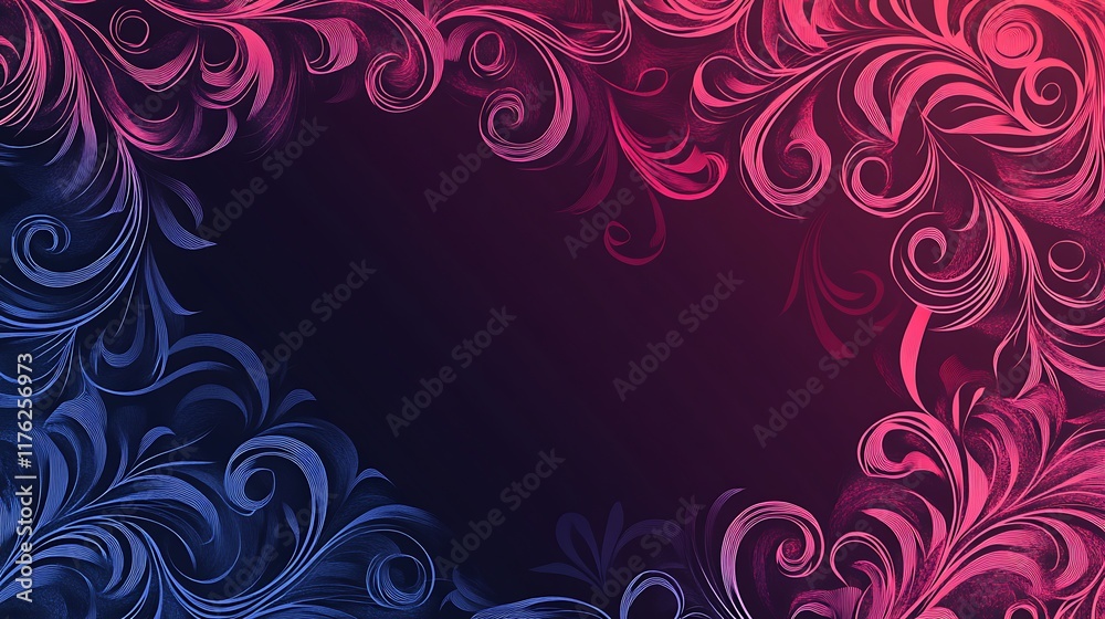 Abstract Swirling Floral Frame Design in Pink and Blue Hues Abstract Swirling Floral Frame Design in Pink and Blue Hues