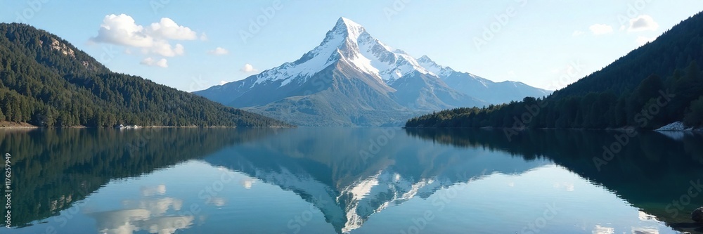 The calm lake's surface mirrors the majestic snow-capped peak, mountain, lake, reflection The calm lake's surface mirrors the majestic snow-capped peak, mountain, lake, reflection