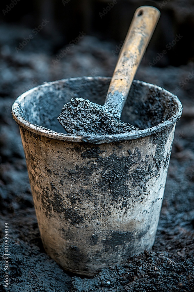 Dirty bucket with cement and trowel. (1) Dirty bucket with cement and trowel. (1)