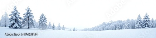 Snowy landscape with frozen trees isolated on white background, isolation, white, frozen