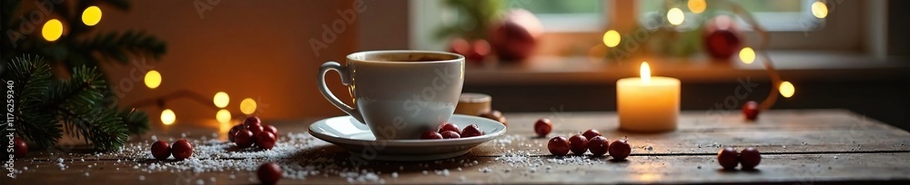 Eine leere Kaffeetafel mit Weihnachtskekse und Kerzen, kaffetafel, kahlestangen Eine leere Kaffeetafel mit Weihnachtskekse und Kerzen, kaffetafel, kahlestangen
