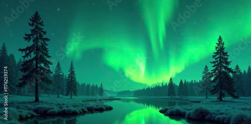 Wallpaper Mural Emerald green treetops bathed in soft luminescent glow, peaceful, natural wonder, aurora borealis Torontodigital.ca