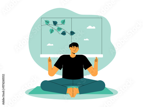 Man doing meditation. Meditation illustration. Flat vector illustration.