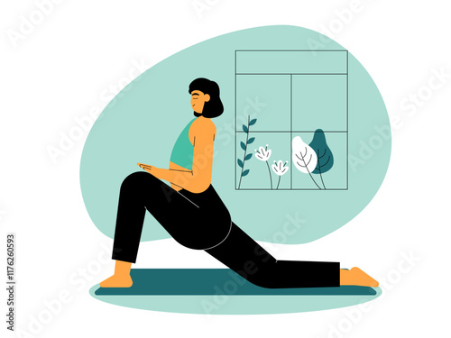 Woman doing meditation. Meditation illustration. Flat vector illustration.