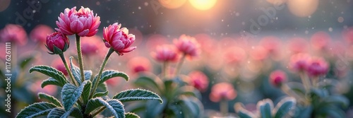 Frosty morning light on Winterling Eranthus hyemalis, light, morning, flowers photo