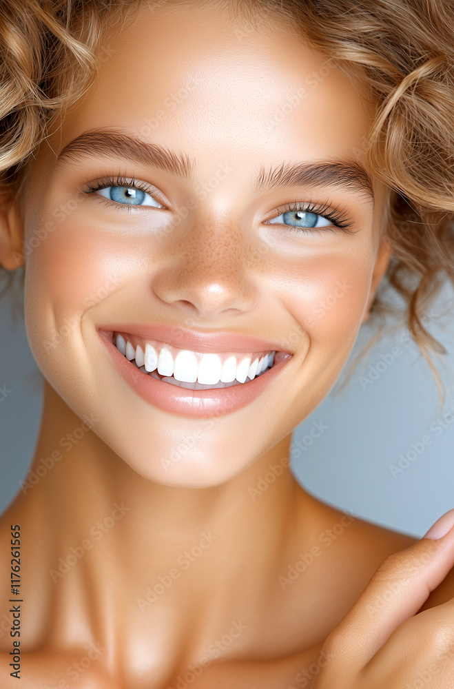 A woman with a beautiful smile and blue eyes A woman with a beautiful smile and blue eyes
