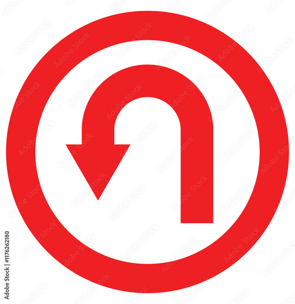 U-turn ahead traffic sign road. Arrow flat icon for u-turn or return. Vector illustrator U-turn ahead traffic sign road. Arrow flat icon for u-turn or return. Vector illustrator