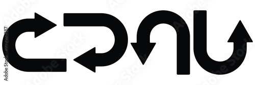Go Straight This Way One Way Only U Turn Left and Right Blue and White Arrow Round Circle Traffic Sign Direction Icon Set. Right U-turn ahead traffic sign road. Arrows Showing Road Traffic. 