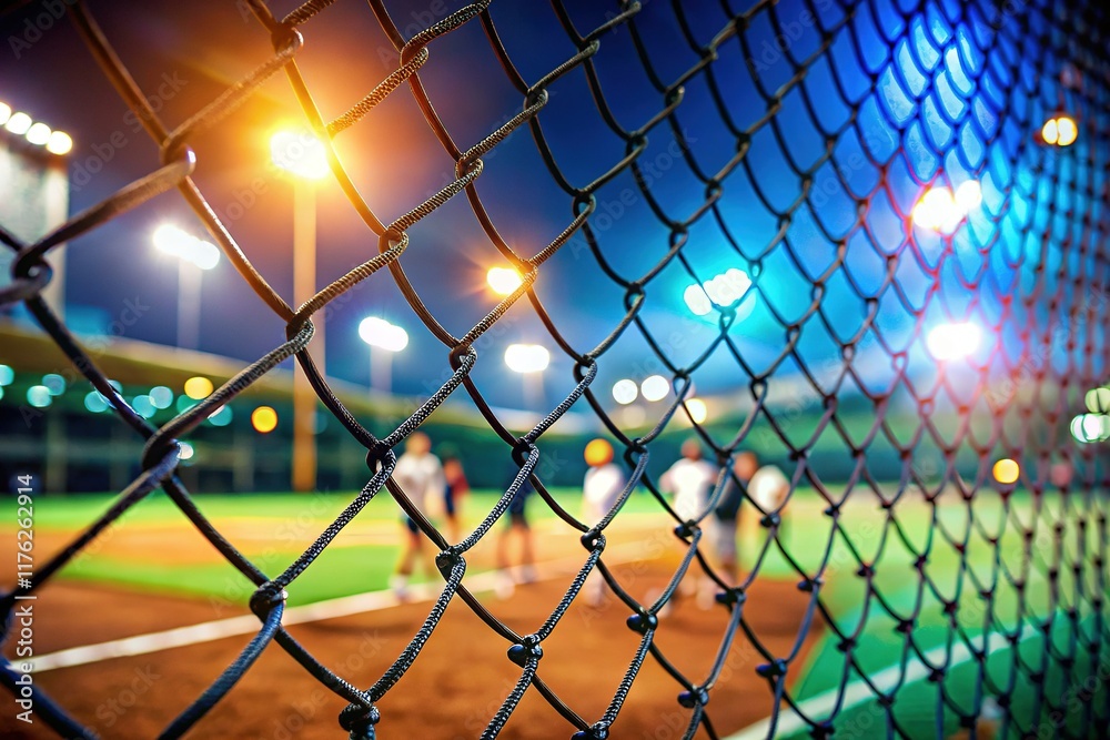 Fototapeta premium Safety Net, Blurred Baseball Game Background - Stock Photo