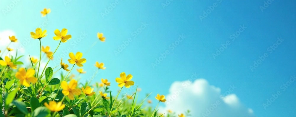 Small yellow clover leaves falling on a blue sky, yellow, clover, nature Small yellow clover leaves falling on a blue sky, yellow, clover, nature
