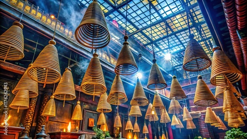 Saigon Chinatown Thien Hau Pagoda: Spiraling Incense, High Depth of Field photo