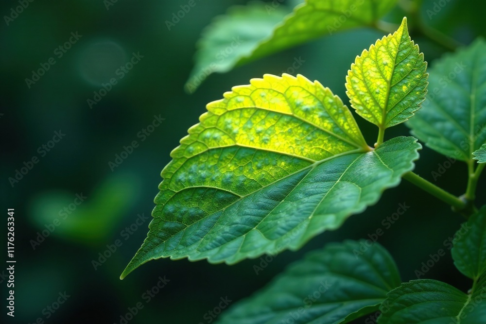 Delicate translucent glow on a mizuhashi leaf, foliage, botanical Delicate translucent glow on a mizuhashi leaf, foliage, botanical