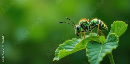 Rare green plant shaped like a wasp with narrow waist and long tail, flora, unique, foliage photo