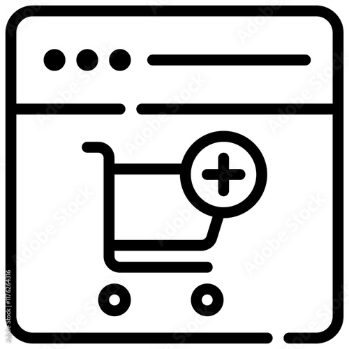 online shopping cart webpage add simple line icon