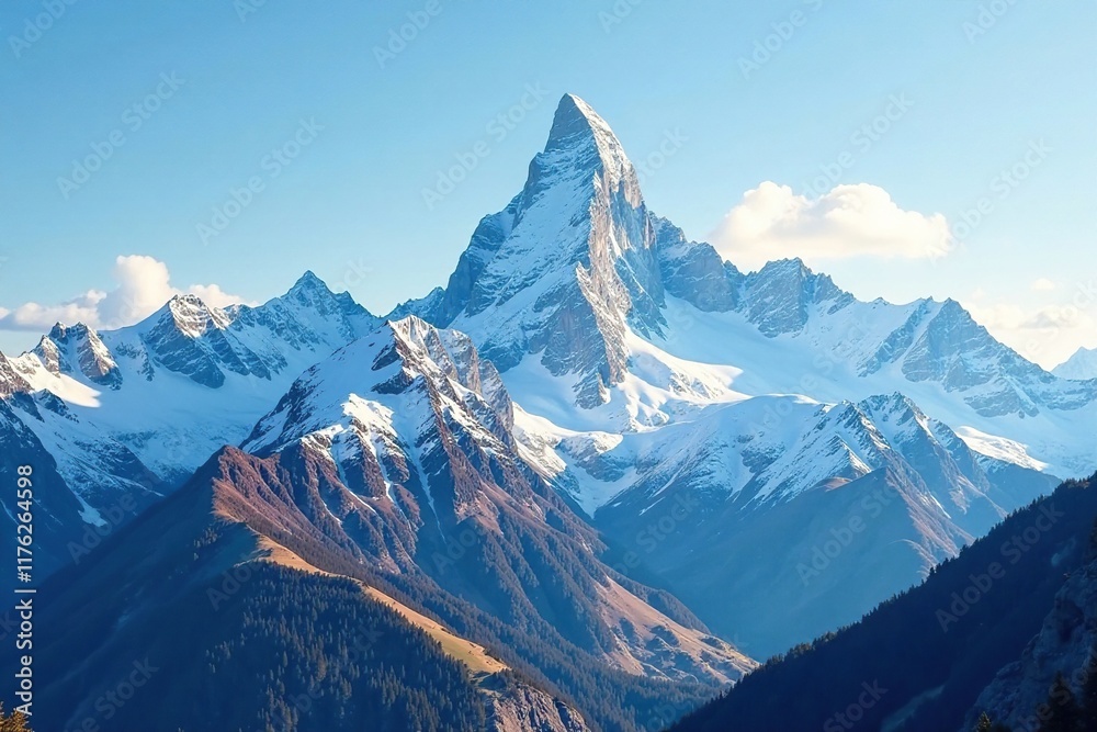 Obraz premium Mountain range with snow-capped peaks in the background, snowy peak, alps, landscape