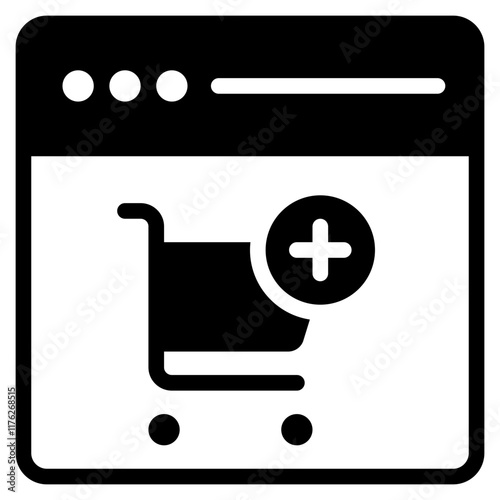 online shopping cart webpage add solid glyph icon