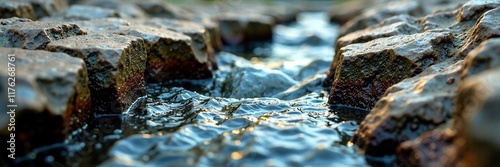 Water seeping through stone cracks and crevices, flow, crevices, infiltration
