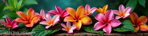 Colorful tropical flowers and leaves in a smoking incense arrangement, fragrance, ornamental, decorative