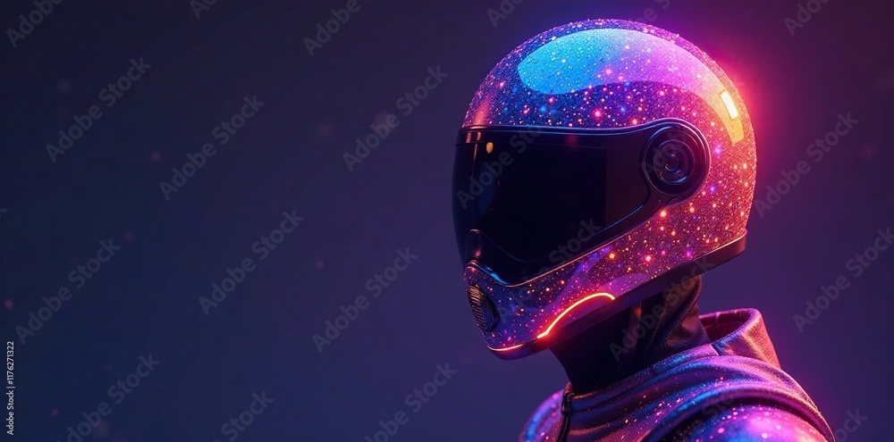 Shimmering, aurora-inspired helmet with metallic accents, futuristic, shimmering, surreal