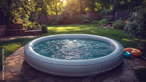 Inviting Inflatable Pool in a Serene Garden Setting
