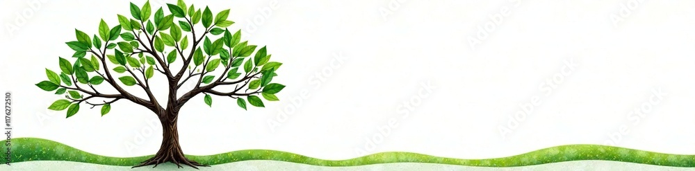 Evergreen tree with wavy leaves on isolated white background, landscape, tree, woodland Evergreen tree with wavy leaves on isolated white background, landscape, tree, woodland