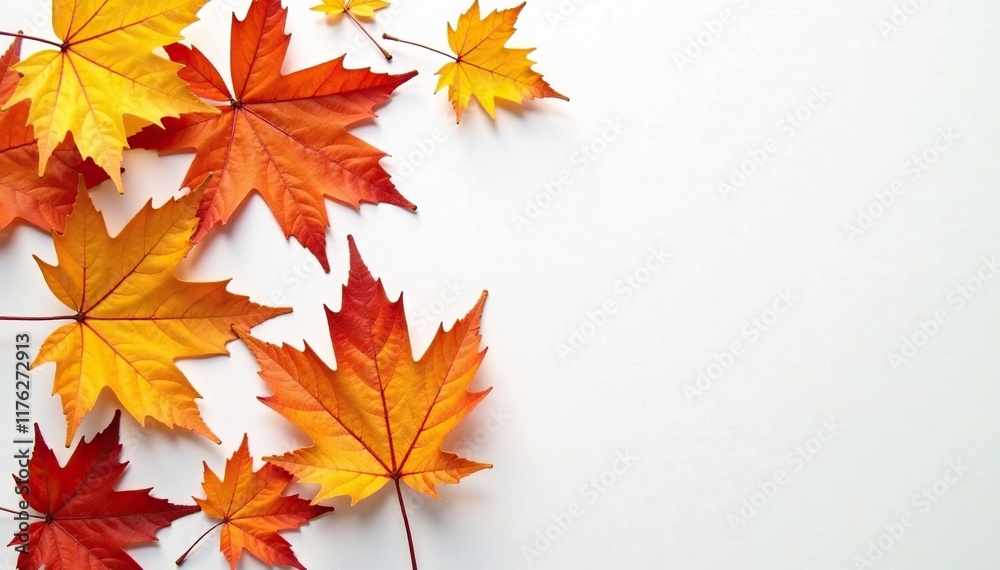 warm autumn leaves scattered on white surface, autumn leaves, seasonal change warm autumn leaves scattered on white surface, autumn leaves, seasonal change