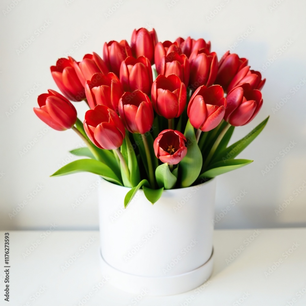 Large box of red tulip bouquets on white background, bouquets, wholesale Large box of red tulip bouquets on white background, bouquets, wholesale
