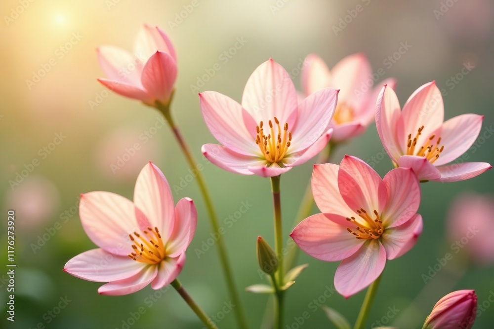 Delicate pale pink and gold hues intertwined with long green stems, nature, stems, soft blooms Delicate pale pink and gold hues intertwined with long green stems, nature, stems, soft blooms