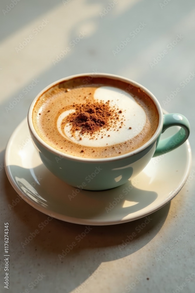 Close-up of a cup of coffee with cream and sugar, detail, cream Close-up of a cup of coffee with cream and sugar, detail, cream