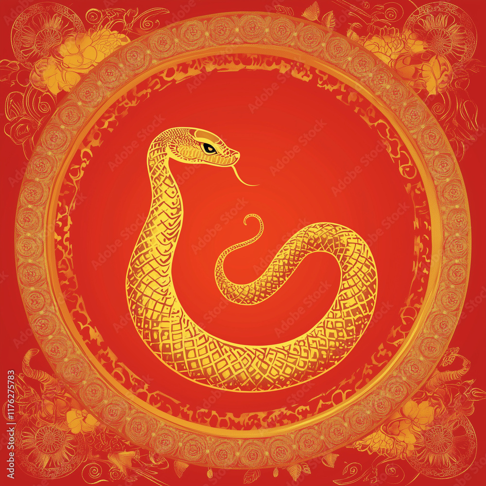 Obraz premium Welcome the Year of the Snake 2025 this Chinese New Year with glowing lanterns, symbols of wisdom, prosperity, and new beginnings. Let the snake’s energy guide you to success, wealth, and happiness. 