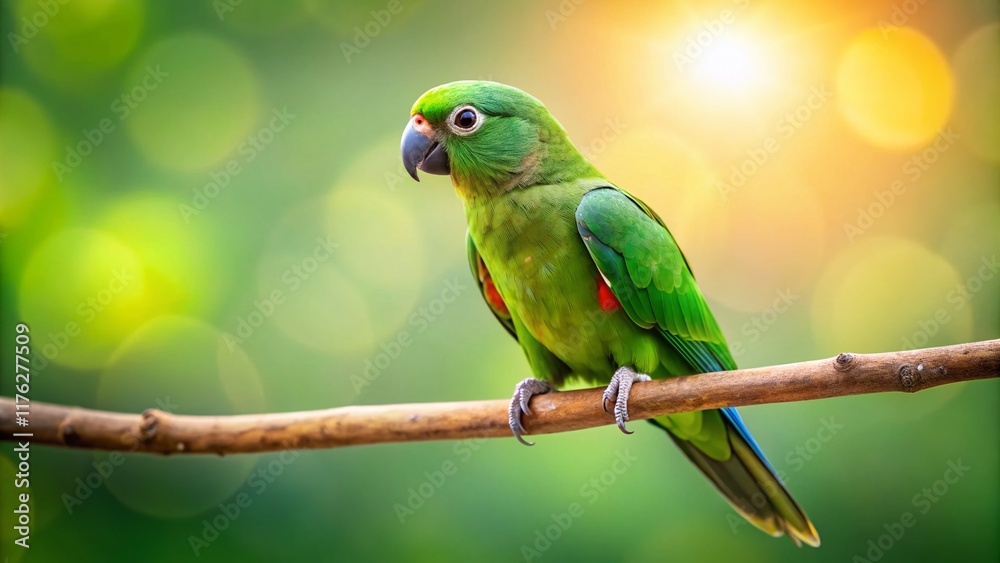 Obraz premium Minimalist Parrot Photography: Elegant Green Bird on Branch
