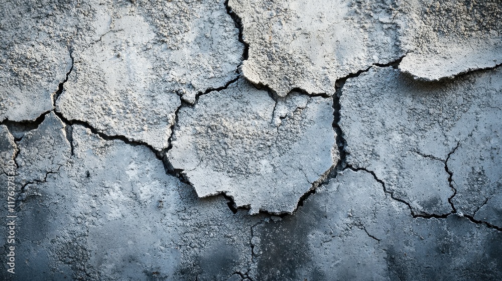 Obraz premium Cracked concrete texture, grey and weathered. Ideal for backgrounds, grunge designs, or showing decay.