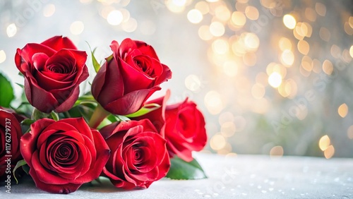 Minimalist Valentine's Day Rose Bouquet Stock Photo - Elegant Red Roses