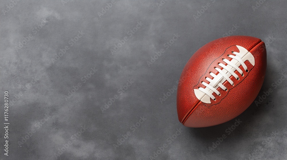 A close-up of a classic brown leather football resting on a textured gray surface. Perfect for sports enthusiasts, this image captures the essence of teamwork and competition. A close-up of a classic brown leather football resting on a textured gray surface. Perfect for sports enthusiasts, this image captures the essence of teamwork and competition.