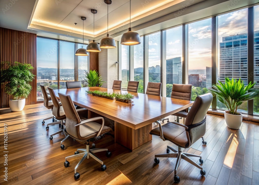 Fototapeta premium Modern Office Boardroom, HR Director Meeting Table, Strategic Planning Session