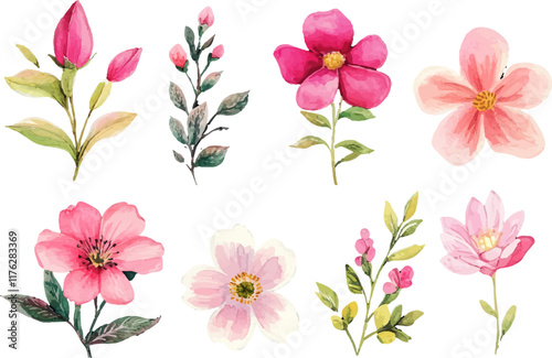Wallpaper Mural set of pink flowers Torontodigital.ca