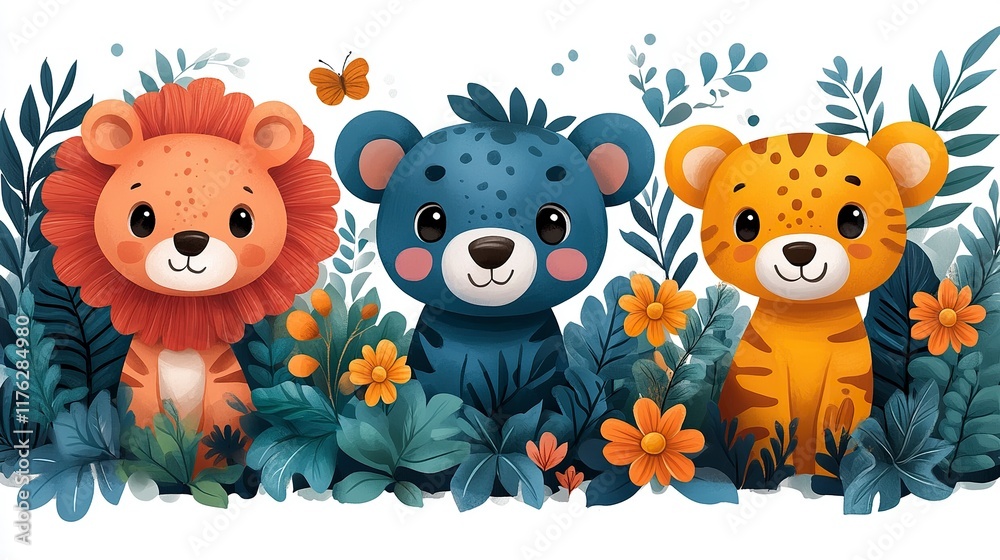 Naklejka premium background,plant and cute animals,chase,imore detailed,cartoon,illustration --ar 16:9 --stylize 1000 --v 6.1 Job ID: bd8f5e2f-2161-44c9-8a68-2f84108ba4e5