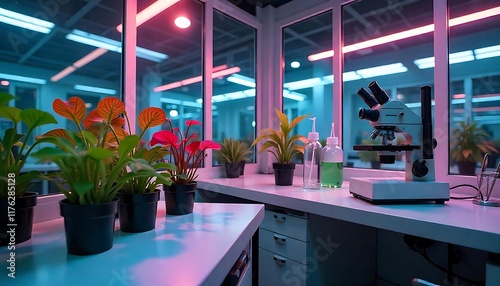 a clean micropropagation lab growing Anthurium plants, plant lab, in vitro plant growth, created using generative ai photo