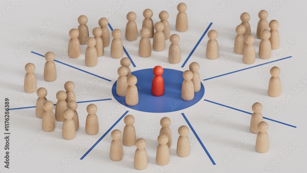 Obraz premium 3D illustration of pawns over drawing representing multichannel marketing strategy. Retailing concept.3D rendering on white background.