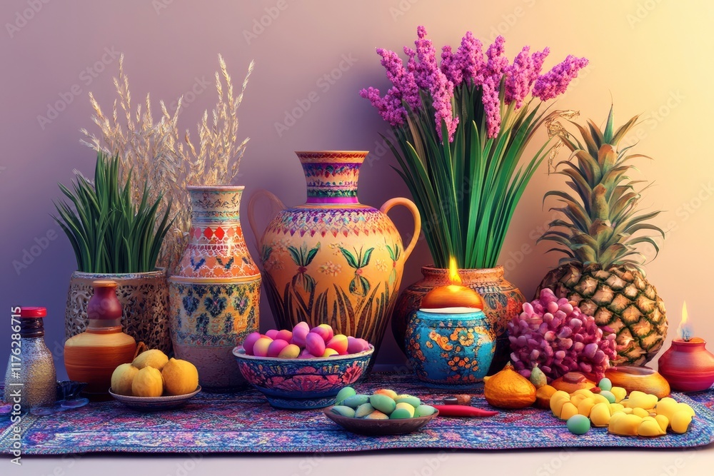 Nowruz celebration objects 3d illustration Nowruz celebration objects 3d illustration