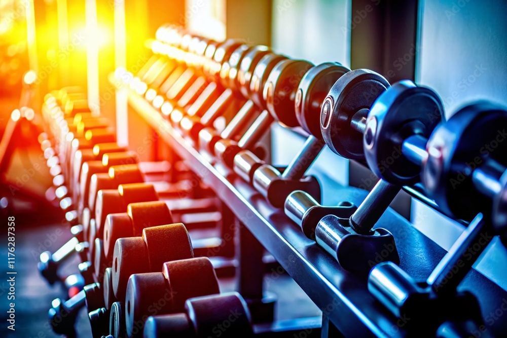 Organized Dumbbell Rack in Fitness Gym - Silhouette Photography Organized Dumbbell Rack in Fitness Gym - Silhouette Photography