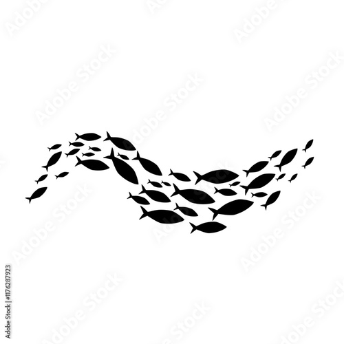 Shoal and fish school silhouettes