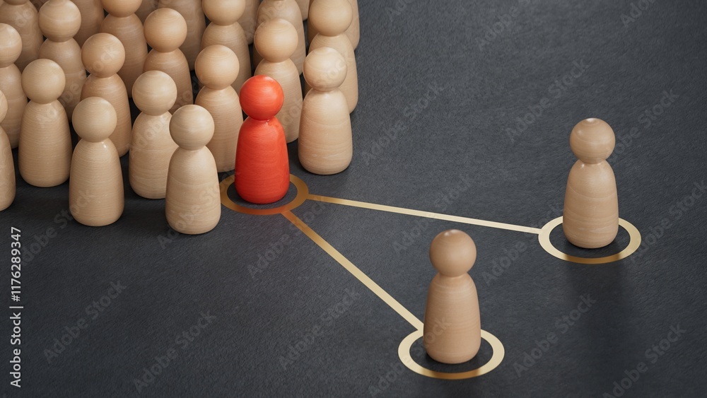Obraz premium 3d illustration of pawns with one pawn replaced by another one. Concept of succession planning and leader or senior manager replacement.