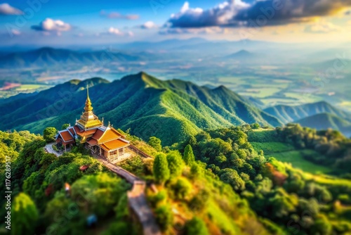 Panoramic Mountaintop View Doi Ma Muang Sam Muen, Umphang, Tak, Thailand - Tilt-Shift Photography photo